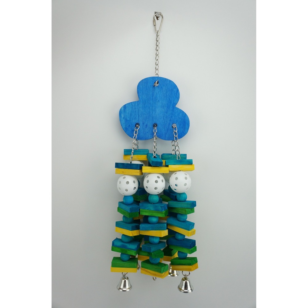 Mewtogo Handmade Bird Toy Hanging Wood Blocks Plastic Balls and Bells Excellent